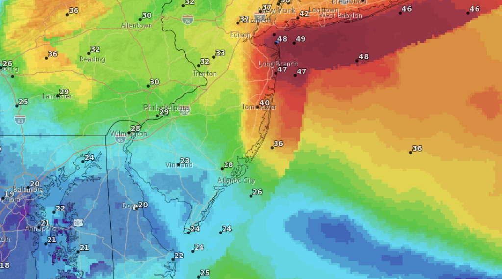 Forecast wind gusts Wednesday, April 3, 2024. (Credit: NWS)